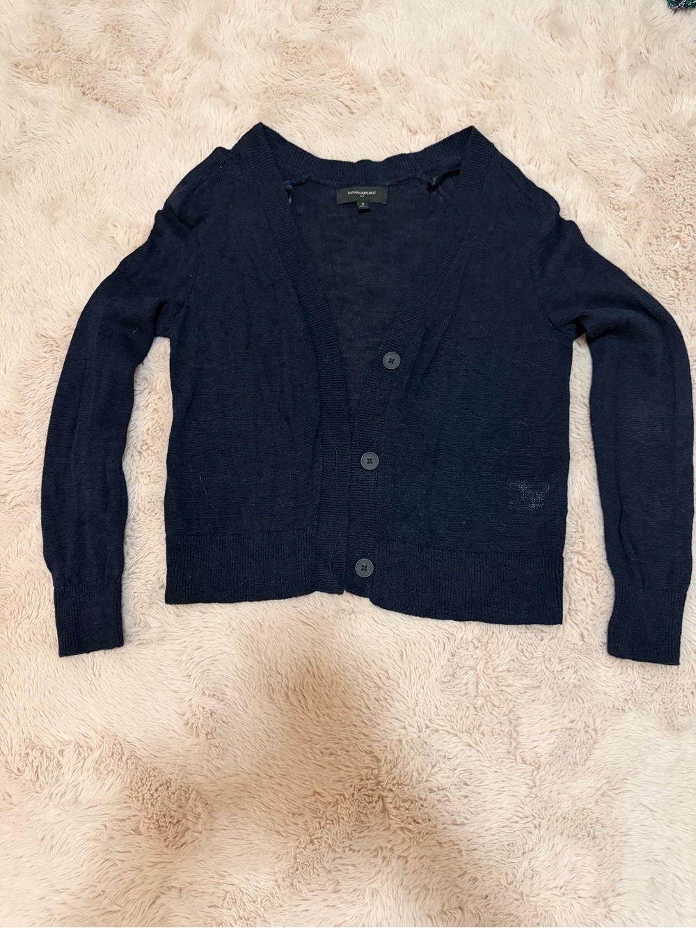 Banana Republic Navy Button Front V-Neck Cardigan